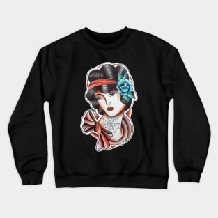 Lady Face with Tattoos Tattoo Design Crewneck Sweatshirt